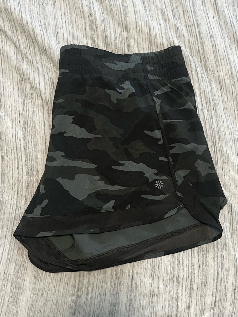 Athleta Women's Camo Athletic Running Shorts - Black & Dark Green